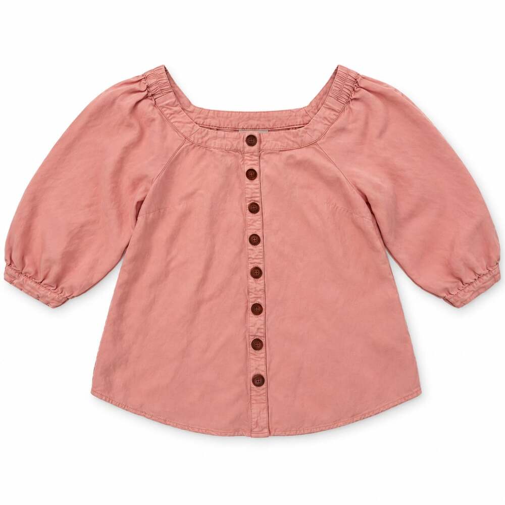 Maeve Anthropologie Peach Pink Square Neck Button Front Puff Sleeve Blouse Size